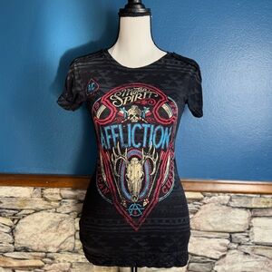 Affliction Women’s XS Black Fitted Graphic T-Shirt